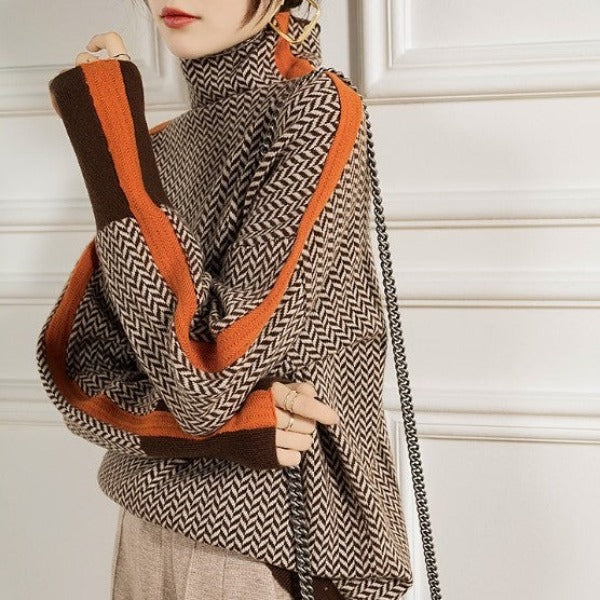 Zoé | Pull à col roulé à à Motif Chevron